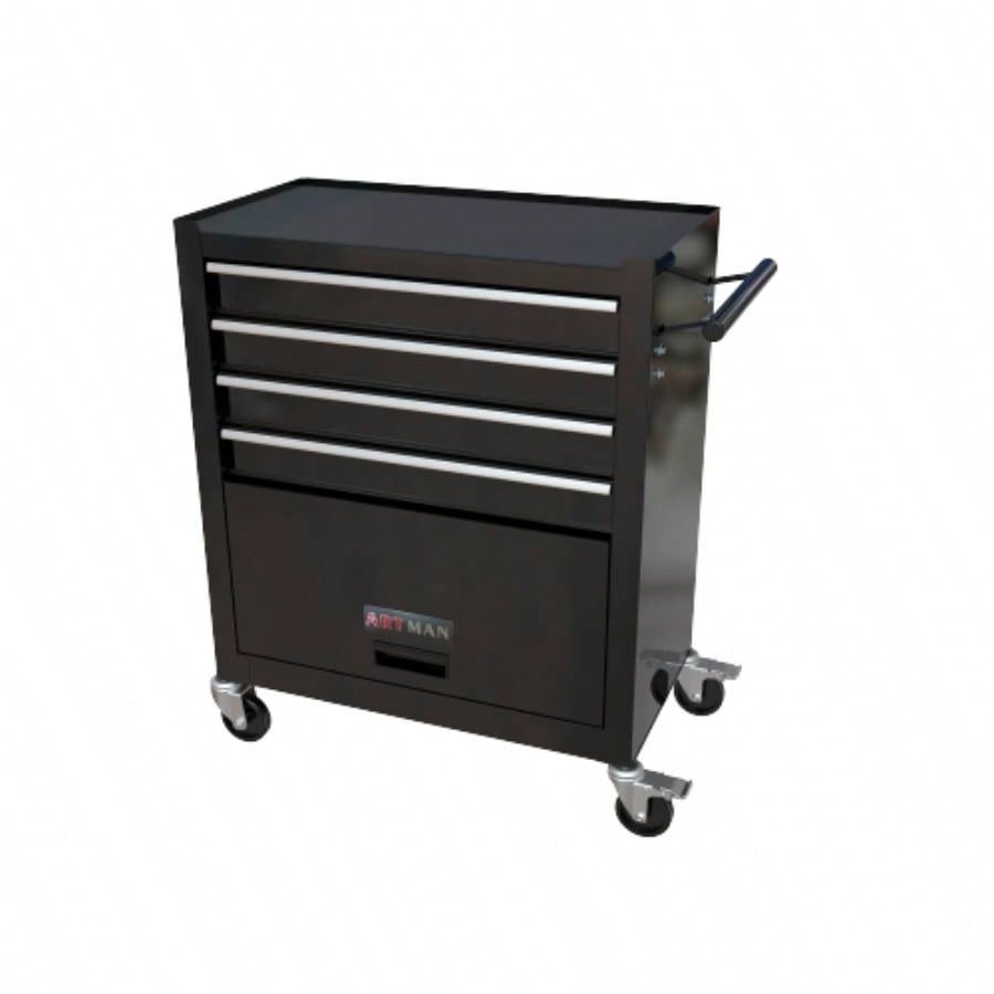 4 - Drawer Rrolling Box, 24.4 With 4 Wheels and Drawers With Tools, Garage, Warehouse, Workshop, Shop, BLACK