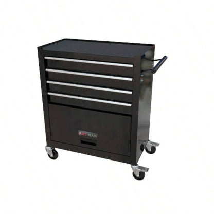 4 - Drawer Rrolling Box, 24.4 With 4 Wheels and Drawers With Tools, Garage, Warehouse, Workshop, Shop, BLACK