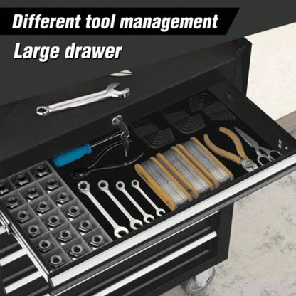 5 - Drawer Rolling Chest/Lock Key, Storage Cabinet with Wheels, Top Cushion Drawer Liners, Organizer Box Garage, Warehouse Repair Shop