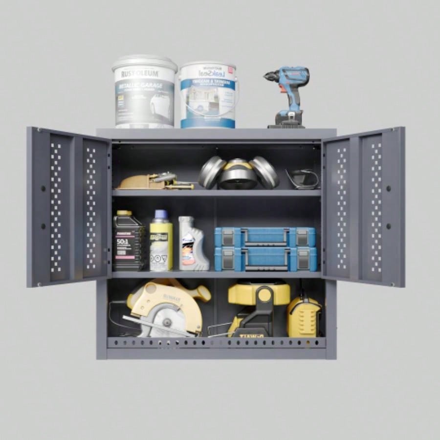 Metal garage cabinet with door, wall - mounted storage cabinet, floating cabinet basements, kitchens, and warehouses gray, 30.31 H