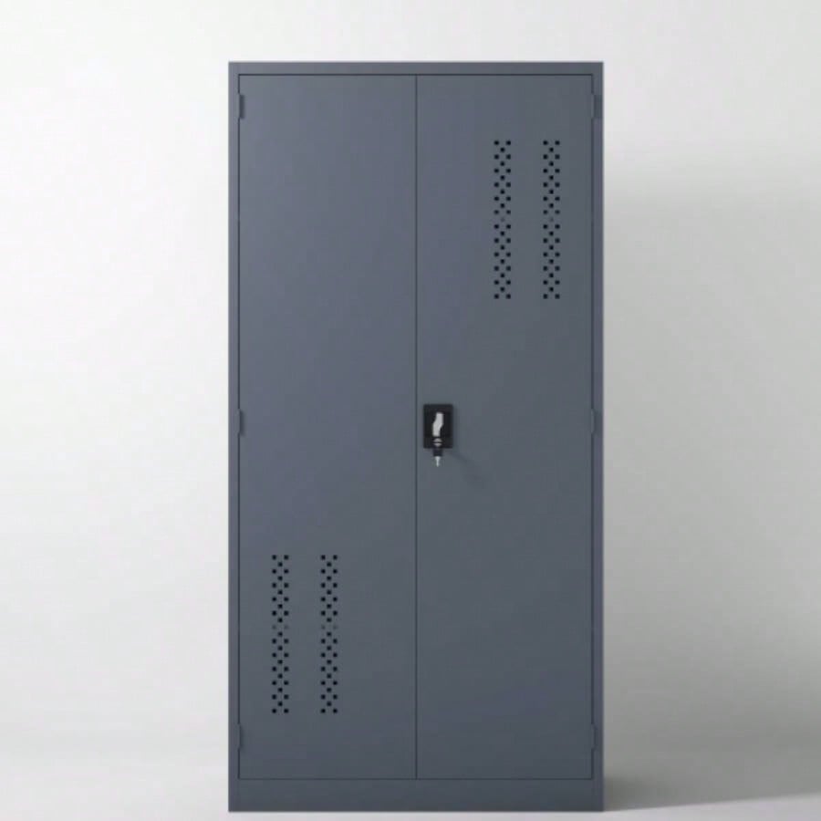 Metal garage storage cabinet with 2 doors and 4 adjustable shelves - 71.96 - inch steel lockable file cabinet with pegboard interior, suitable home offices, garages, gyms, schools gray