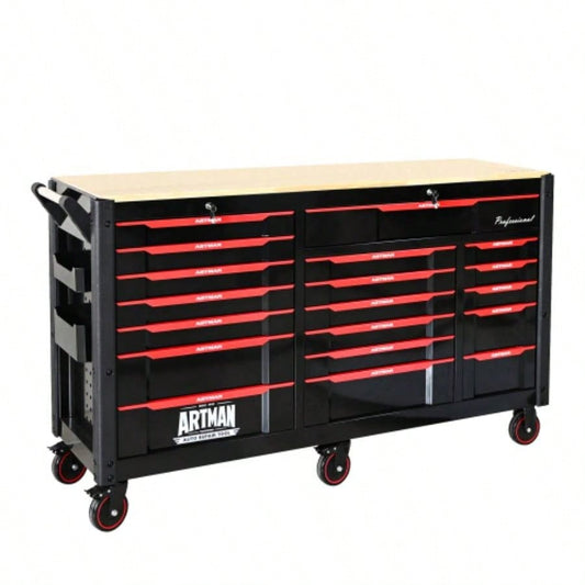 Automobile Repair Heavy - duty Cart with+12 Drawers without tools Mobile Storage Cabinet Workshop and Laboratory - BlackRed