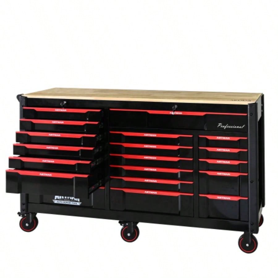Automobile Repair Heavy - duty Cart with+12 Drawers without tools Mobile Storage Cabinet Workshop and Laboratory - BlackRed