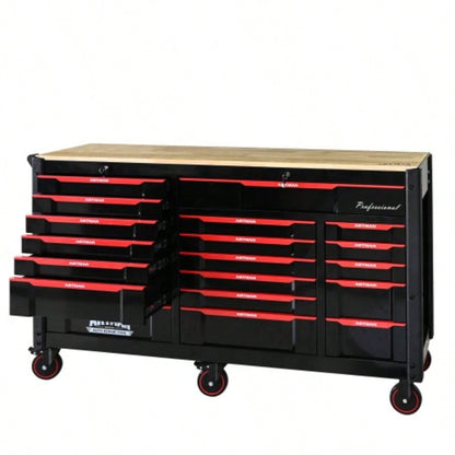 Automobile Repair Heavy - duty Cart with+12 Drawers without tools Mobile Storage Cabinet Workshop and Laboratory - BlackRed