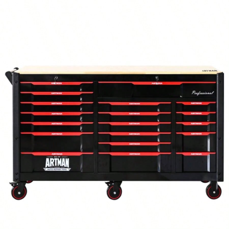 Automobile Repair Heavy - duty Cart with+12 Drawers without tools Mobile Storage Cabinet Workshop and Laboratory - BlackRed