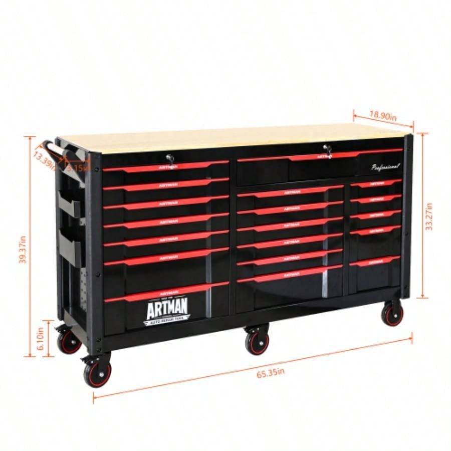 Automobile Repair Heavy - duty Cart with+12 Drawers without tools Mobile Storage Cabinet Workshop and Laboratory - BlackRed