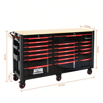 Automobile Repair Heavy - duty Cart with+12 Drawers without tools Mobile Storage Cabinet Workshop and Laboratory - BlackRed