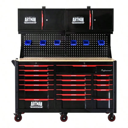 Automobile Repair Heavy - duty Cart with+12 Drawers without tools Mobile Storage Cabinet Workshop and Laboratory - BlackRed