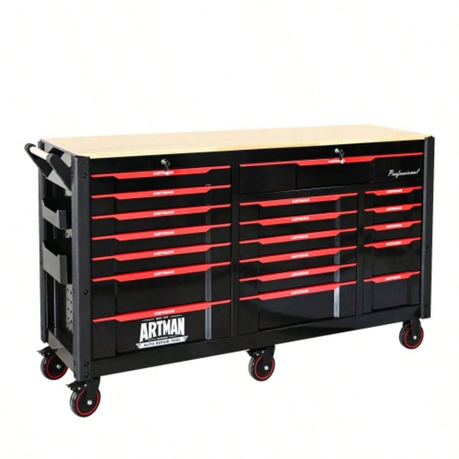 Automobile Repair Heavy - duty Cart with+12 Drawers without tools Mobile Storage Cabinet Workshop and Laboratory - BlackRed