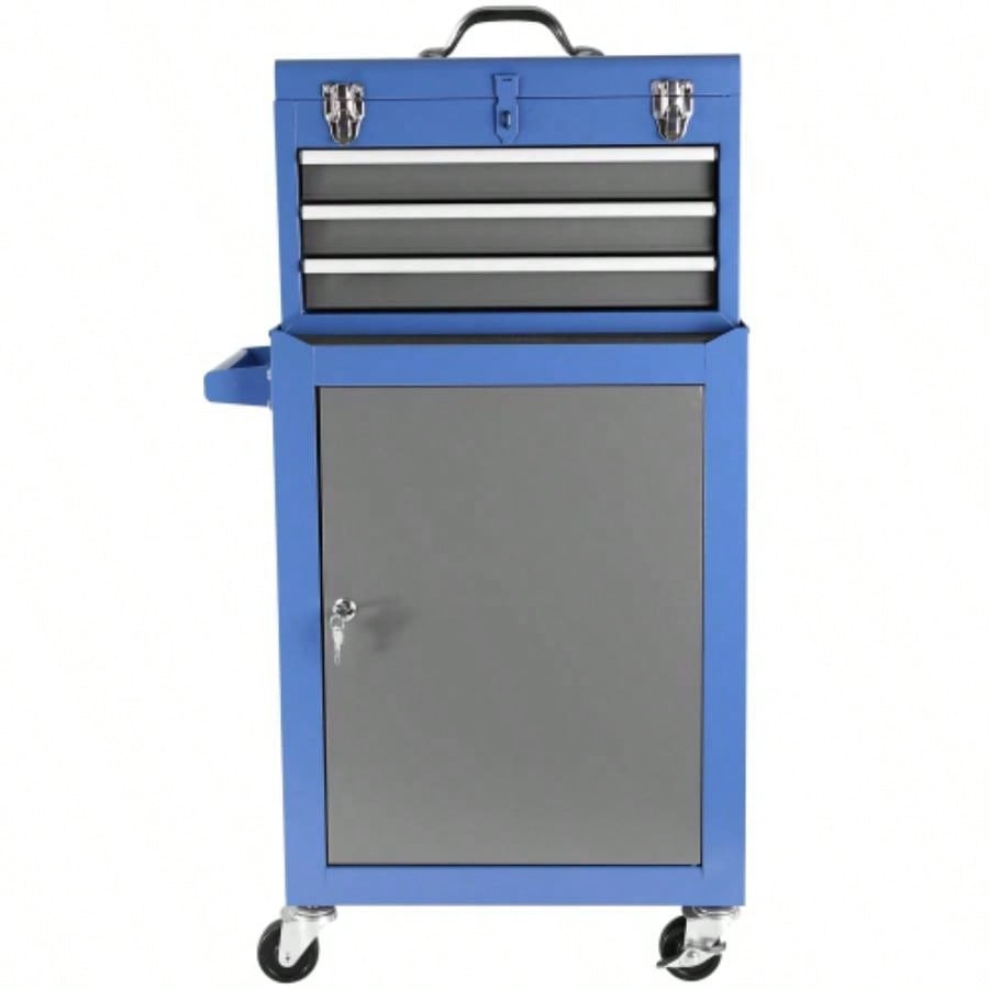 Rolling Garage Workshop Organizer: Detachable 3 Drawer Chest with Large Storage Cabinet and Adjustable Shelf