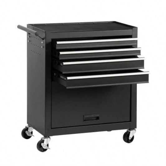 4 - Drawer Rolling Chest, Cabinet with 4 Wheels Chest with Drawers, Suitable Garages, Warehouses, Workshops, Repair Shops, Black