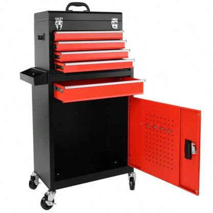Chest, 5 - Drawer Rolling Storage Cabinet with Detachable Top Box, Liner, Universal Lockable Wheels, Locking Mechanism, Metal Cart Garage Workshop