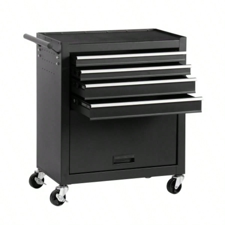 4 - Drawer Rolling Chest, Cabinet with 4 Wheels Chest with Drawers, Suitable Garages, Warehouses, Workshops, Repair Shops, Black