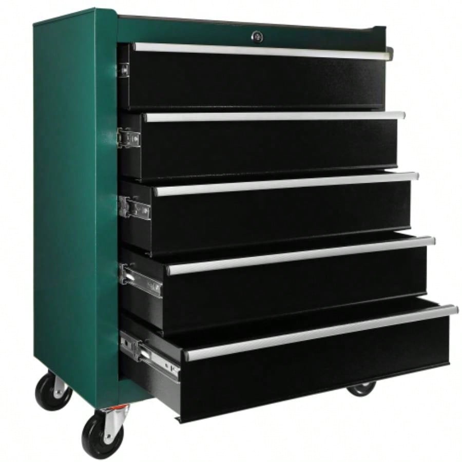 5 - Drawers Rolling Chest, Cabinet on Wheels with Keyed Locking System and Drawer Liners, Chest with Link and can be Combined to Large Cabinet Set, Warehouse, Garage