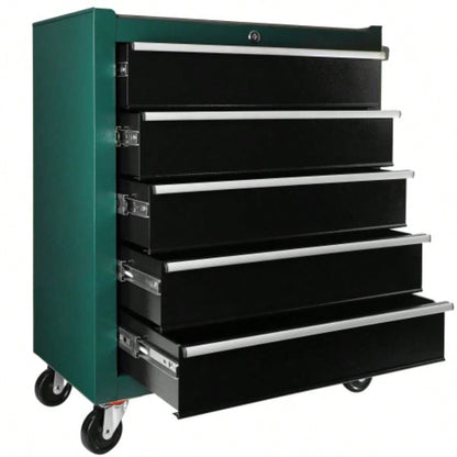 5 - Drawers Rolling Chest, Cabinet on Wheels with Keyed Locking System and Drawer Liners, Chest with Link and can be Combined to Large Cabinet Set, Warehouse, Garage