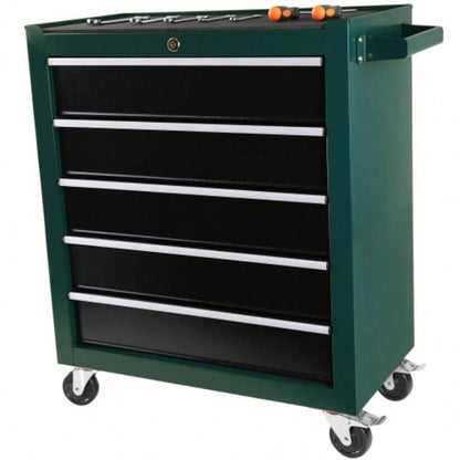 5 - Drawers Rolling Chest, Cabinet on Wheels with Keyed Locking System and Drawer Liners, Chest with Link and can be Combined to Large Cabinet Set, Warehouse, Garage
