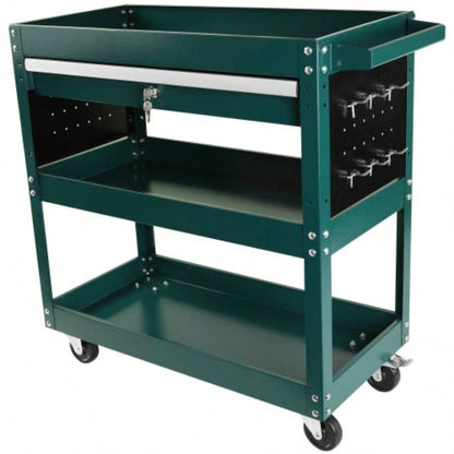3 Tier Rolling Cart, Heavy Duty Utility Cart Organizer with Storage Drawer, Industrial Commercial Service Cart Mechanics, Garage, Warehouse Repair Shop