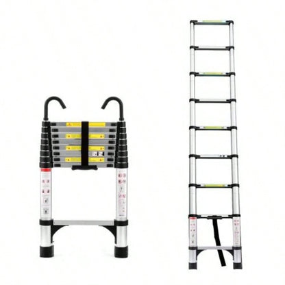 8.5FT telescopic ladder, telescopic aluminum alloy multi - purpose folding telescopic ladder with hooks and triangular support frame, suitable outdoor work at home or RV
