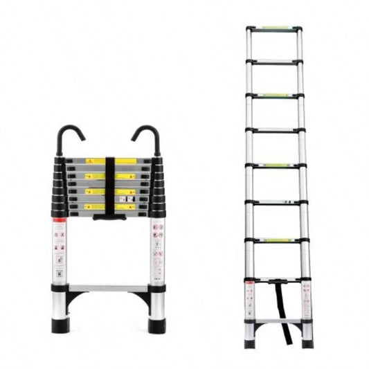 8.5FT telescopic ladder, telescopic aluminum alloy multi - purpose folding telescopic ladder with hooks and triangular support frame, suitable outdoor work at home or RV