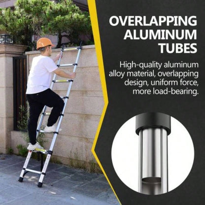8.5FT telescopic ladder, telescopic aluminum alloy multi - purpose folding telescopic ladder with hooks and triangular support frame, suitable outdoor work at home or RV