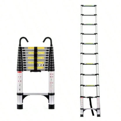 8.5FT telescopic ladder, telescopic aluminum alloy multi - purpose folding telescopic ladder with hooks and triangular support frame, suitable outdoor work at home or RV
