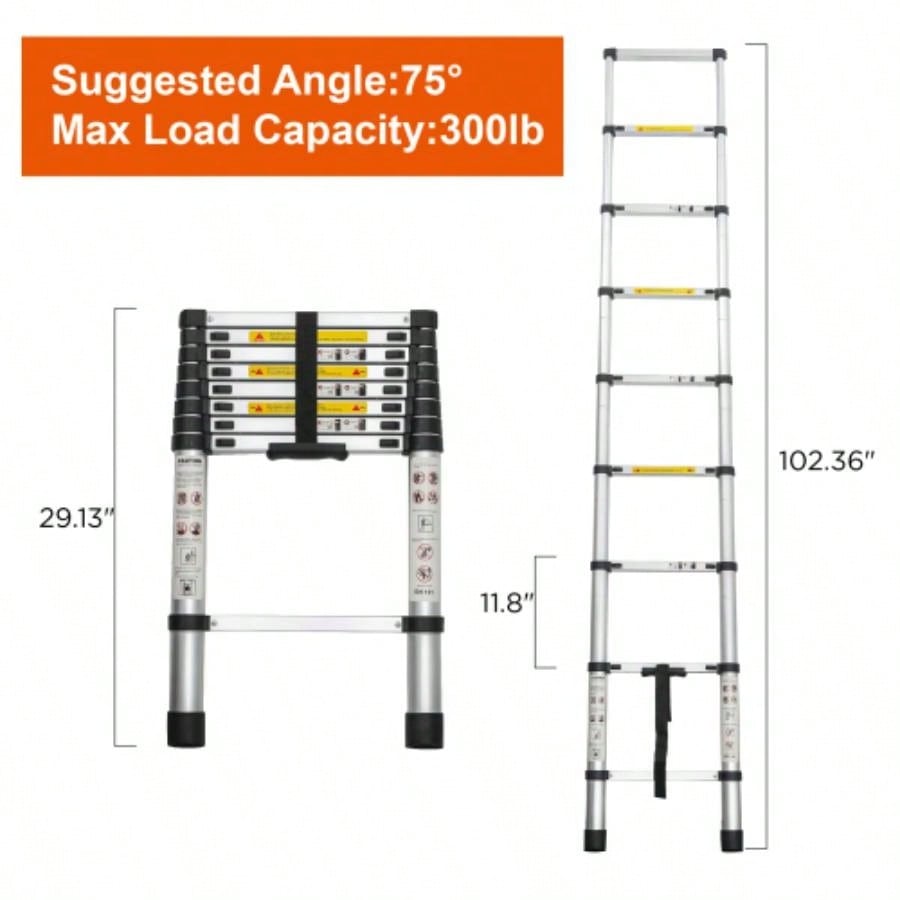 Telescoping Ladder 8.5FT, Telescopic Extension Ladder, Aluminum Alloy Folding Ladder Portable Multi - Purpose Indoor Outdoor Work, Heavy Duty 300 lbs Load