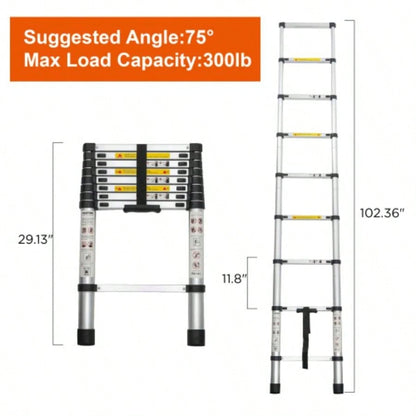 Telescoping Ladder 8.5FT, Telescopic Extension Ladder, Aluminum Alloy Folding Ladder Portable Multi - Purpose Indoor Outdoor Work, Heavy Duty 300 lbs Load