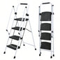 ladder, folding ladder stool, with anti slip wide pedals, steel ladder, with safety anti slip handle, lightweight 300 pound portable steel ladder stool in White 5 steps