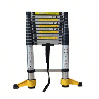 11.5 FT aluminum telescopic ladder, equipped with 360 rotatable stabilizer bar and metal suction magnetic strip, compact and portable anti slip folding ladder, multi - purpose telescopic ladder