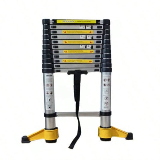 11.5 FT aluminum telescopic ladder, equipped with 360 rotatable stabilizer bar and metal suction magnetic strip, compact and portable anti slip folding ladder, multi - purpose telescopic ladder