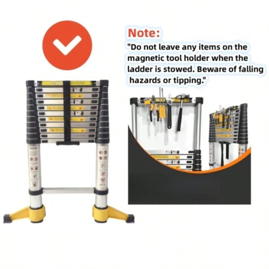 11.5 FT aluminum telescopic ladder, equipped with 360 rotatable stabilizer bar and metal suction magnetic strip, compact and portable anti slip folding ladder, multi - purpose telescopic ladder