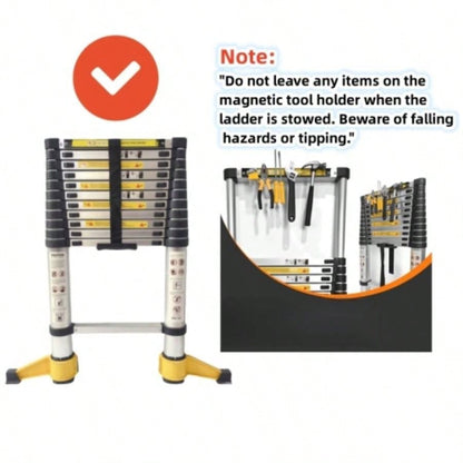 11.5 FT aluminum telescopic ladder, equipped with 360 rotatable stabilizer bar and metal suction magnetic strip, compact and portable anti slip folding ladder, multi - purpose telescopic ladder