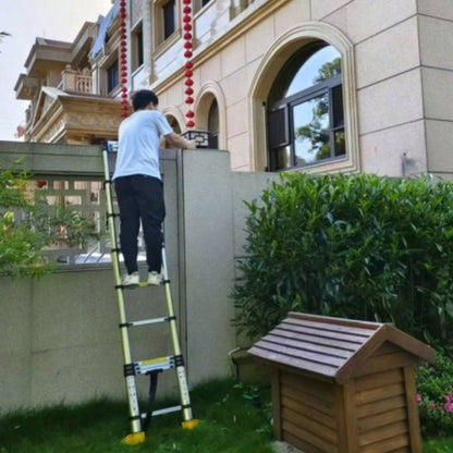 11.5 FT aluminum telescopic ladder, equipped with 360 rotatable stabilizer bar and metal suction magnetic strip, compact and portable anti slip folding ladder, multi - purpose telescopic ladder