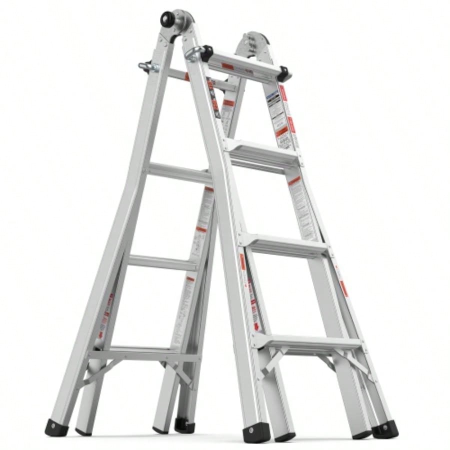 17ft Multi - Position Foldable Aluminum Ladder, A - Frame and Straight Ladder, ANSI 250lbs