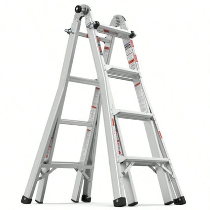 17ft Multi - Position Foldable Aluminum Ladder, A - Frame and Straight Ladder, ANSI 250lbs