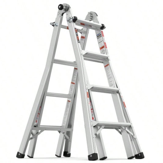 17ft Multi - Position Foldable Aluminum Ladder, A - Frame and Straight Ladder, ANSI 250lbs