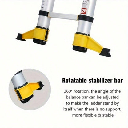 11.5 FT aluminum telescopic ladder, equipped with 360 rotatable stabilizer bar and metal suction magnetic strip, compact and portable anti slip folding ladder, multi - purpose telescopic ladder