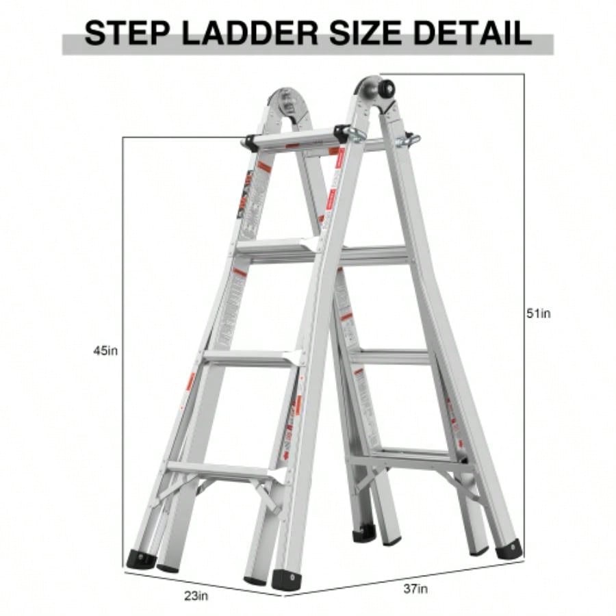 17ft Multi - Position Foldable Aluminum Ladder, A - Frame and Straight Ladder, ANSI 250lbs