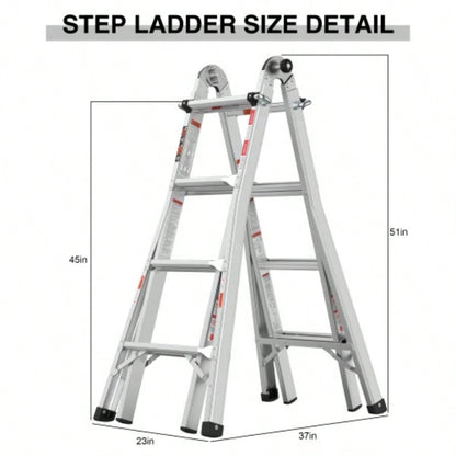 17ft Multi - Position Foldable Aluminum Ladder, A - Frame and Straight Ladder, ANSI 250lbs