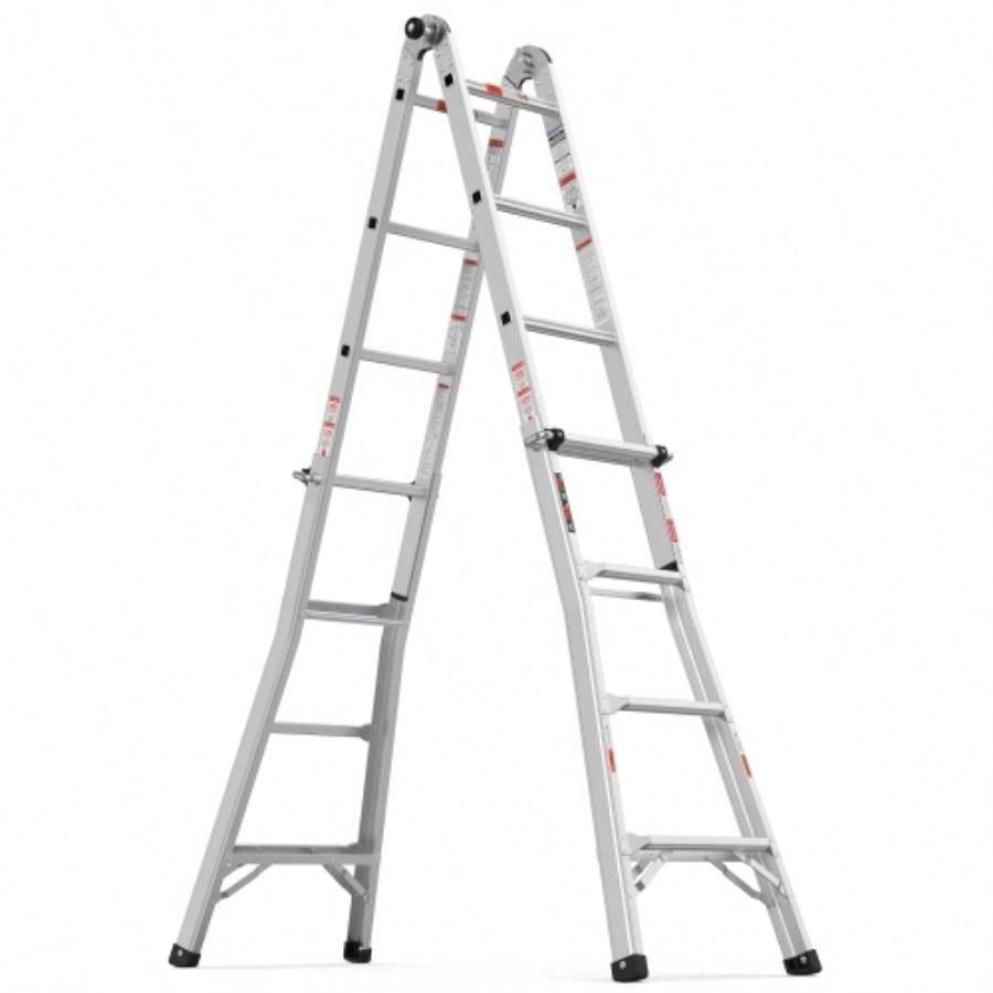 17ft Multi - Position Foldable Aluminum Ladder, A - Frame and Straight Ladder, ANSI 250lbs