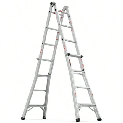 17ft Multi - Position Foldable Aluminum Ladder, A - Frame and Straight Ladder, ANSI 250lbs