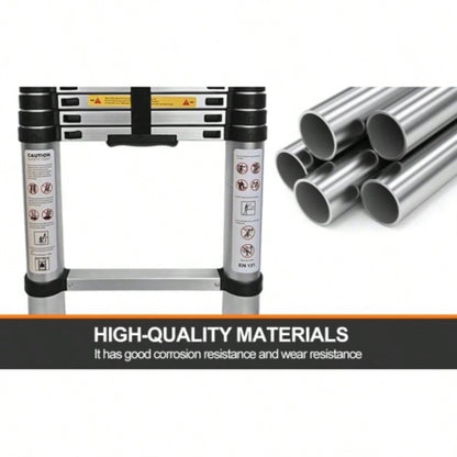 11.5 FT aluminum telescopic ladder, equipped with 360 rotatable stabilizer bar and metal suction magnetic strip, compact and portable anti slip folding ladder, multi - purpose telescopic ladder
