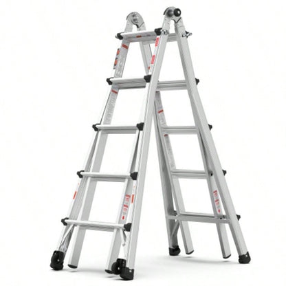 17ft Multi - Position Foldable Aluminum Ladder, A - Frame and Straight Ladder, ANSI 250lbs