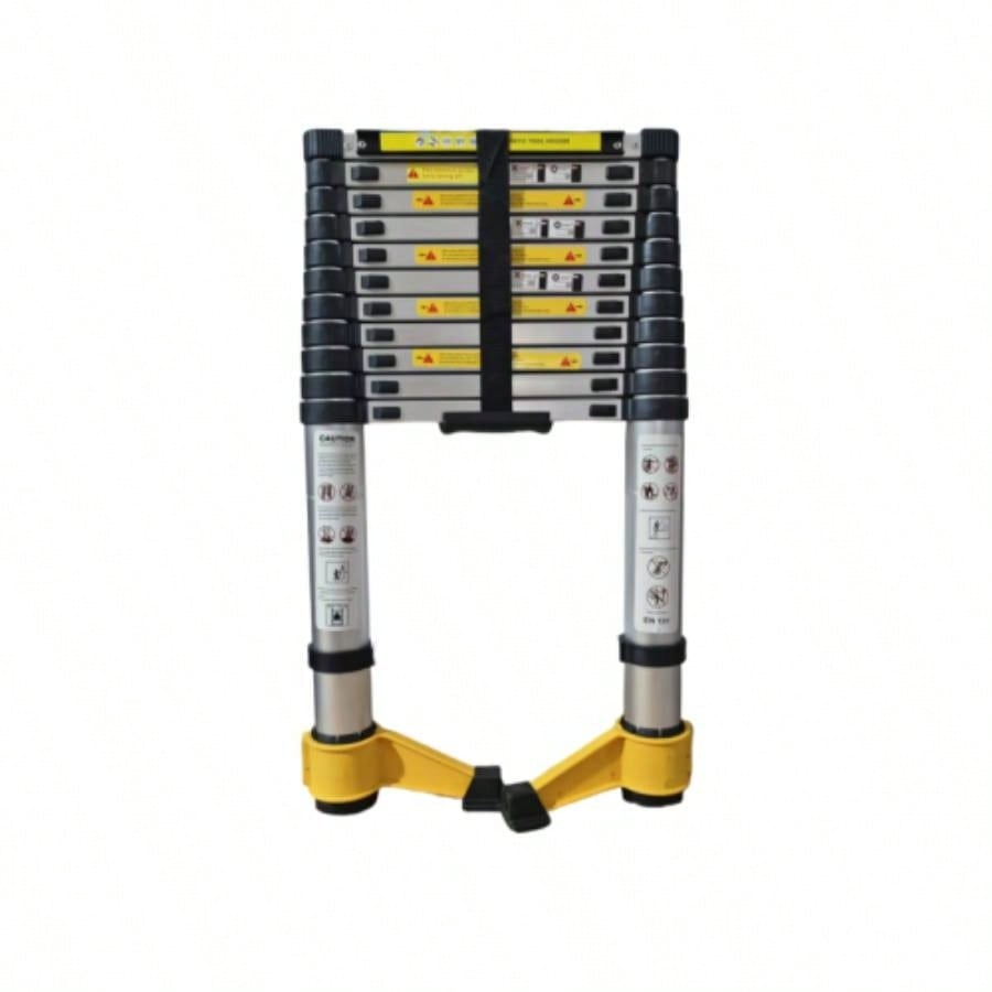 11.5 FT aluminum telescopic ladder, equipped with 360 rotatable stabilizer bar and metal suction magnetic strip, compact and portable anti slip folding ladder, multi - purpose telescopic ladder