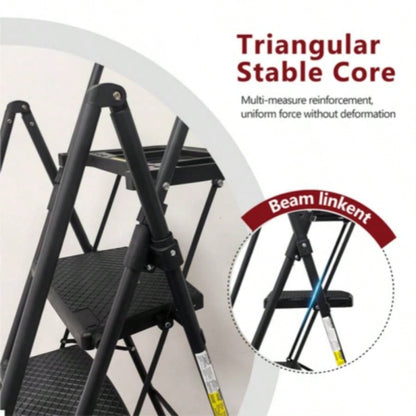4 Step Ladder, Folding Step Stool with Non - Slip Wide Pedals, Soft Handle, Non - Slip Feet, Sturdy Steel Construction, 440 lb Capacity Steel Ladder, Suitable Home Office