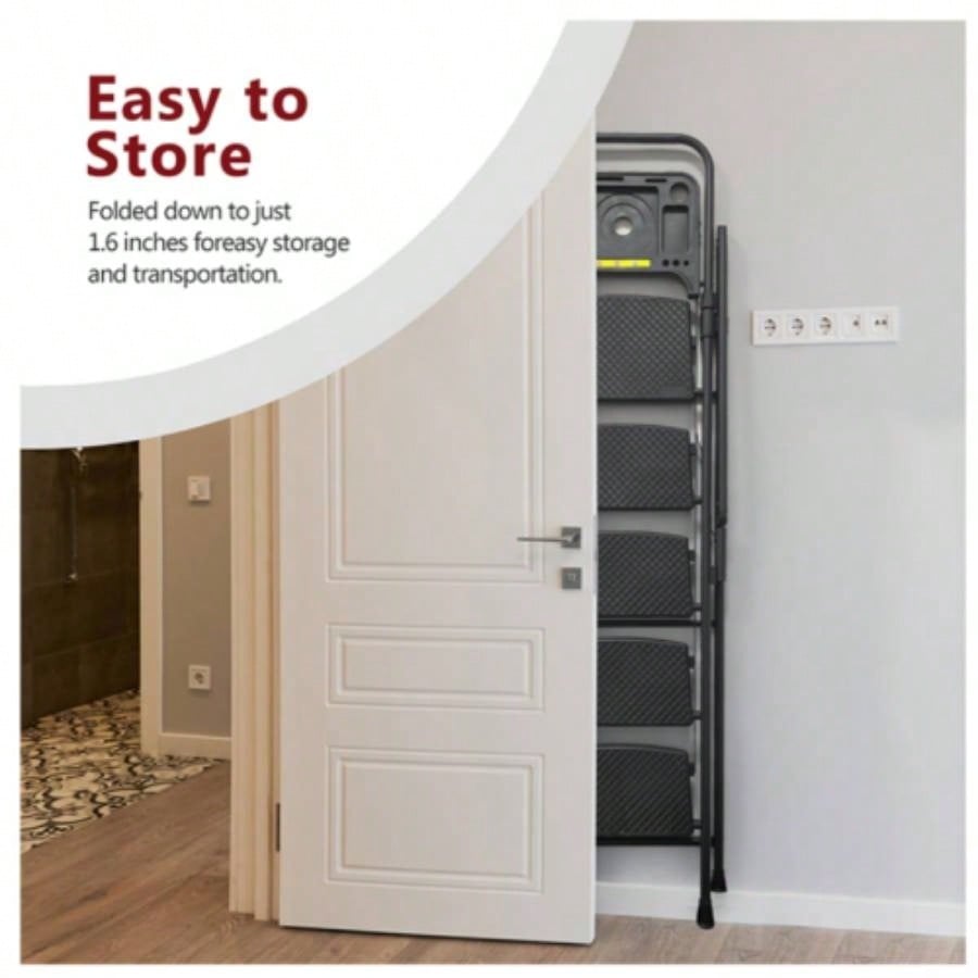 4 Step Ladder, Folding Step Stool with Non - Slip Wide Pedals, Soft Handle, Non - Slip Feet, Sturdy Steel Construction, 440 lb Capacity Steel Ladder, Suitable Home Office