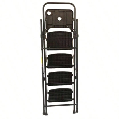 4 Step Ladder, Folding Step Stool with Non - Slip Wide Pedals, Soft Handle, Non - Slip Feet, Sturdy Steel Construction, 440 lb Capacity Steel Ladder, Suitable Home Office