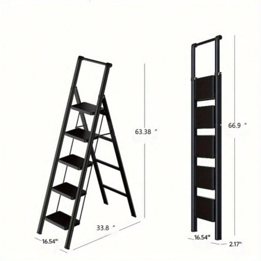 5 - step ladder folding step stool, 5 - step ladder with anti slip wide pedals, lightweight and easy to carry handle folding ladder, multi - purpose steel ladder, suitable home and office use