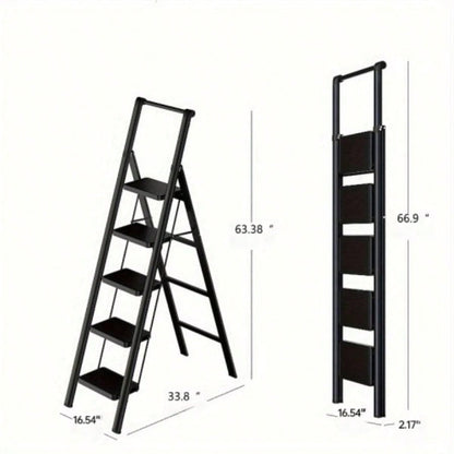 5 - step ladder folding step stool, 5 - step ladder with anti slip wide pedals, lightweight and easy to carry handle folding ladder, multi - purpose steel ladder, suitable home and office use