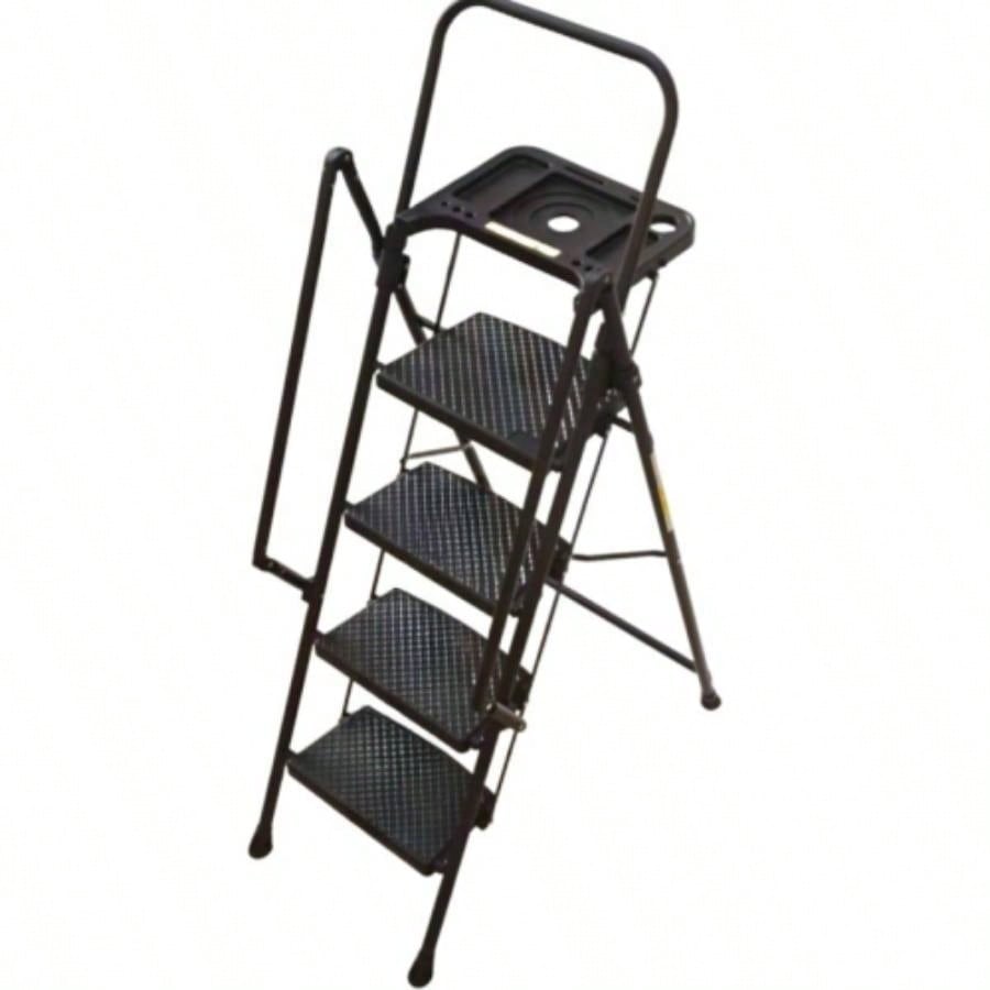 4 Step Ladder, Folding Step Stool with Non - Slip Wide Pedals, Soft Handle, Non - Slip Feet, Sturdy Steel Construction, 440 lb Capacity Steel Ladder, Suitable Home Office